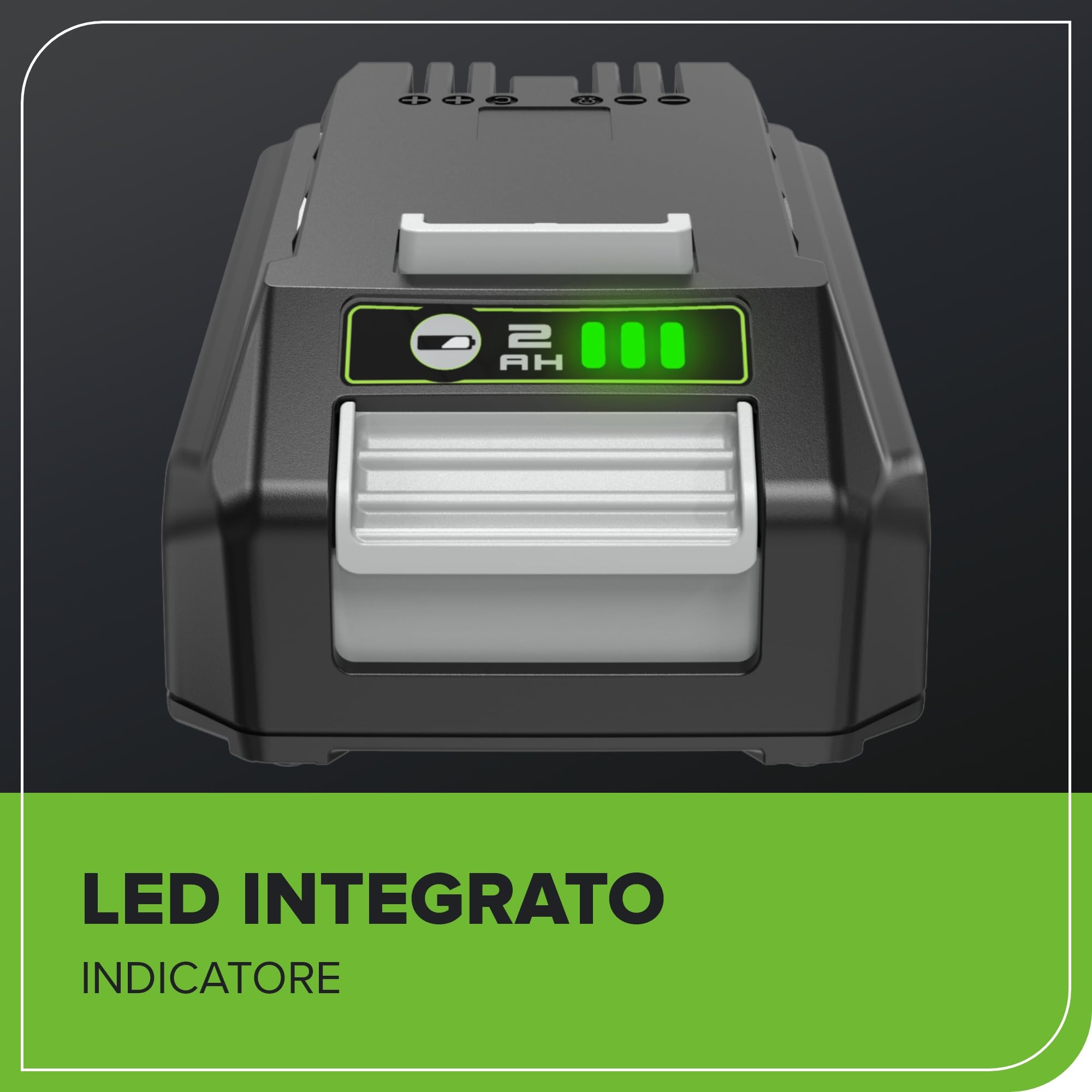 Greenworks Batteria da 24V 2Ah - Potente Batteria agli Ioni di Litio da 24V Originale Greenworks, Design Leggero con Indicatore LED dello Stato di Carica a 3 Livelli, Garanzia 2 Anni - G24B2