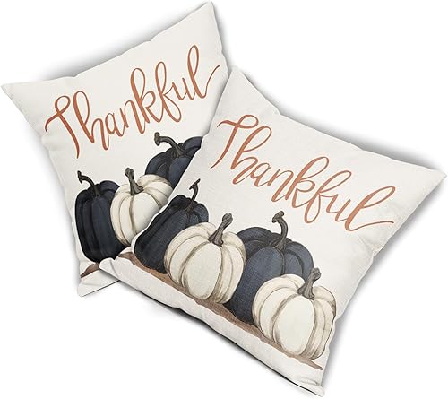 Miniatura 8 de Kawani Juego de 2 fundas de almohada de calabazas azules y blancas de 18 x 18 pulgadas, juego de 2 fundas de almohada de otoño de Acción de Gracias,