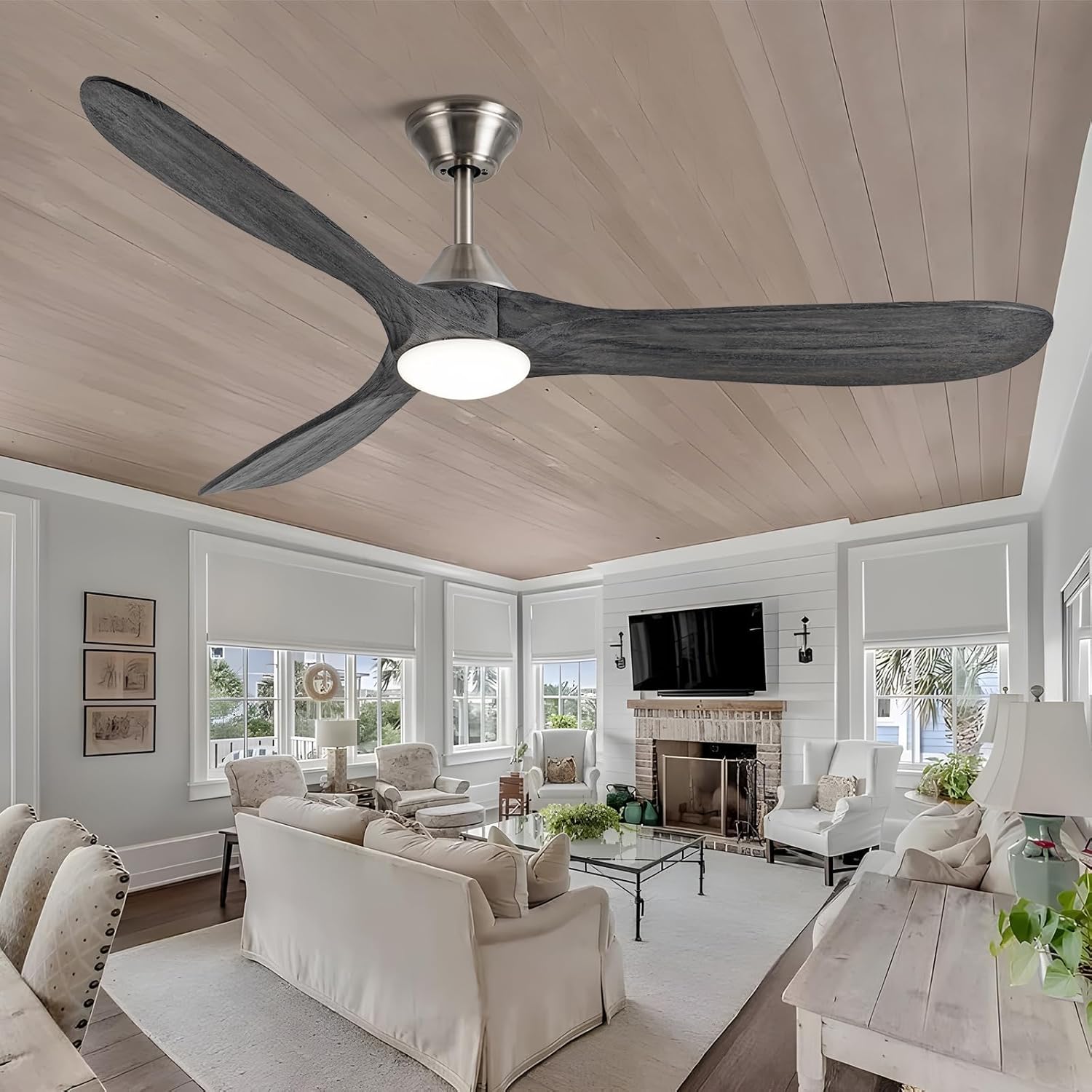 60 inch Gray Ceiling Fan with 40 inch Downrod