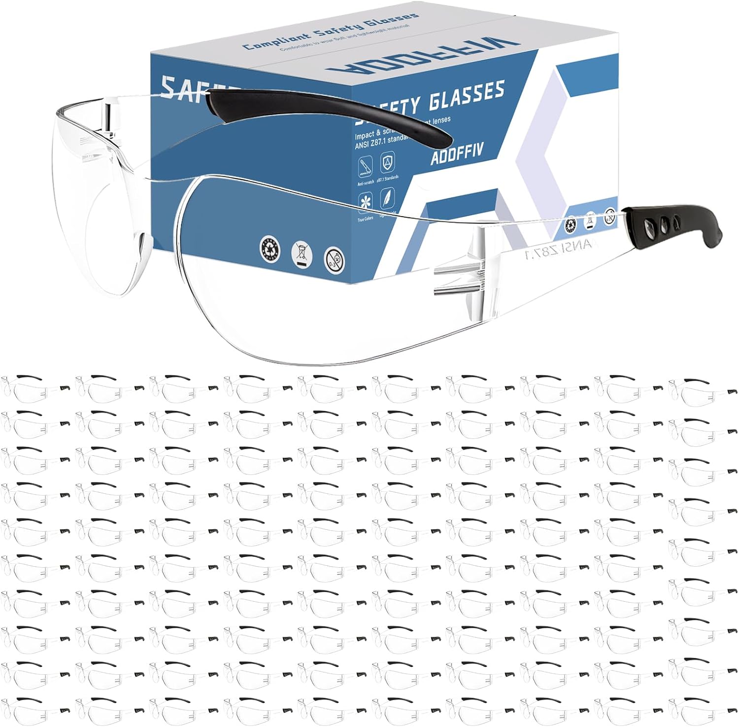 Clear Safety Glasses Bulk of 100,ANSI Z87.1 Impact Resistant Lens Eye Protection for Lab,Construction