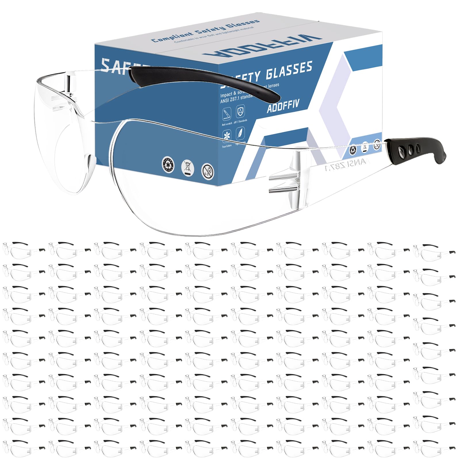 AOOFFIV Clear Safety Glasses Bulk of 100,ANSI Z87.1 Impact Resistant Lens Eye Protection for Lab,Construction