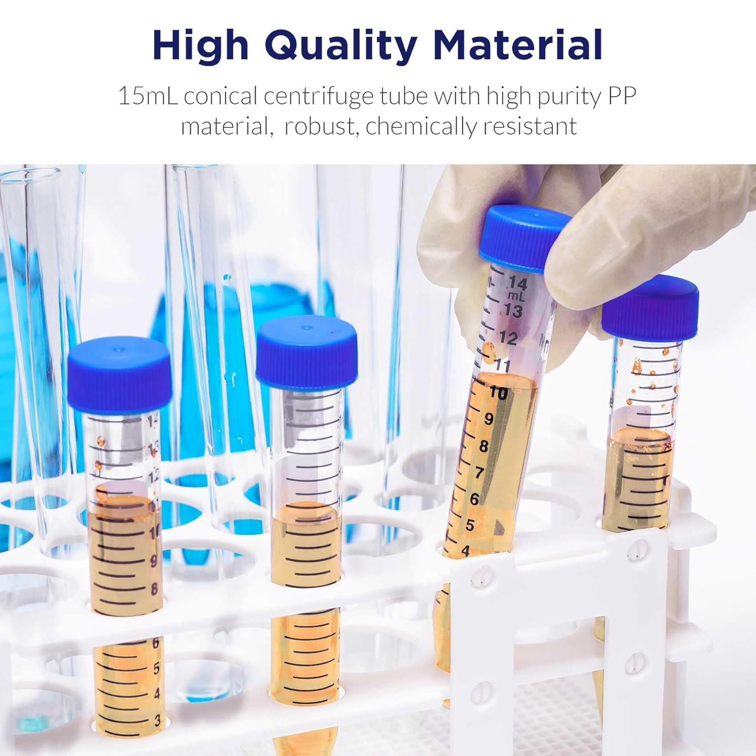 Membrane Solutions Conical Centrifuge Tubes 15mL, 50 Pack Sterile Plastic Test Tubes with Screw Caps, Polypropylene Container with Graduated and Write-on Spot, Non-Pyrogenic, DN/RNase Free - Image 6