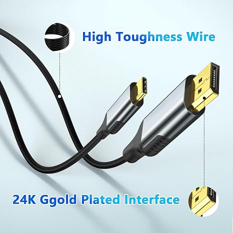 USB-C to DisplayPort 6ft Cable - 4K@144Hz & 2K@240Hz, Type-C to DP Cable 10Gbps Data Transfer [Thunderbolt 3/4 Compatible], Plug and Play, Compatible with iPhone, Projectors, Monitors, and More