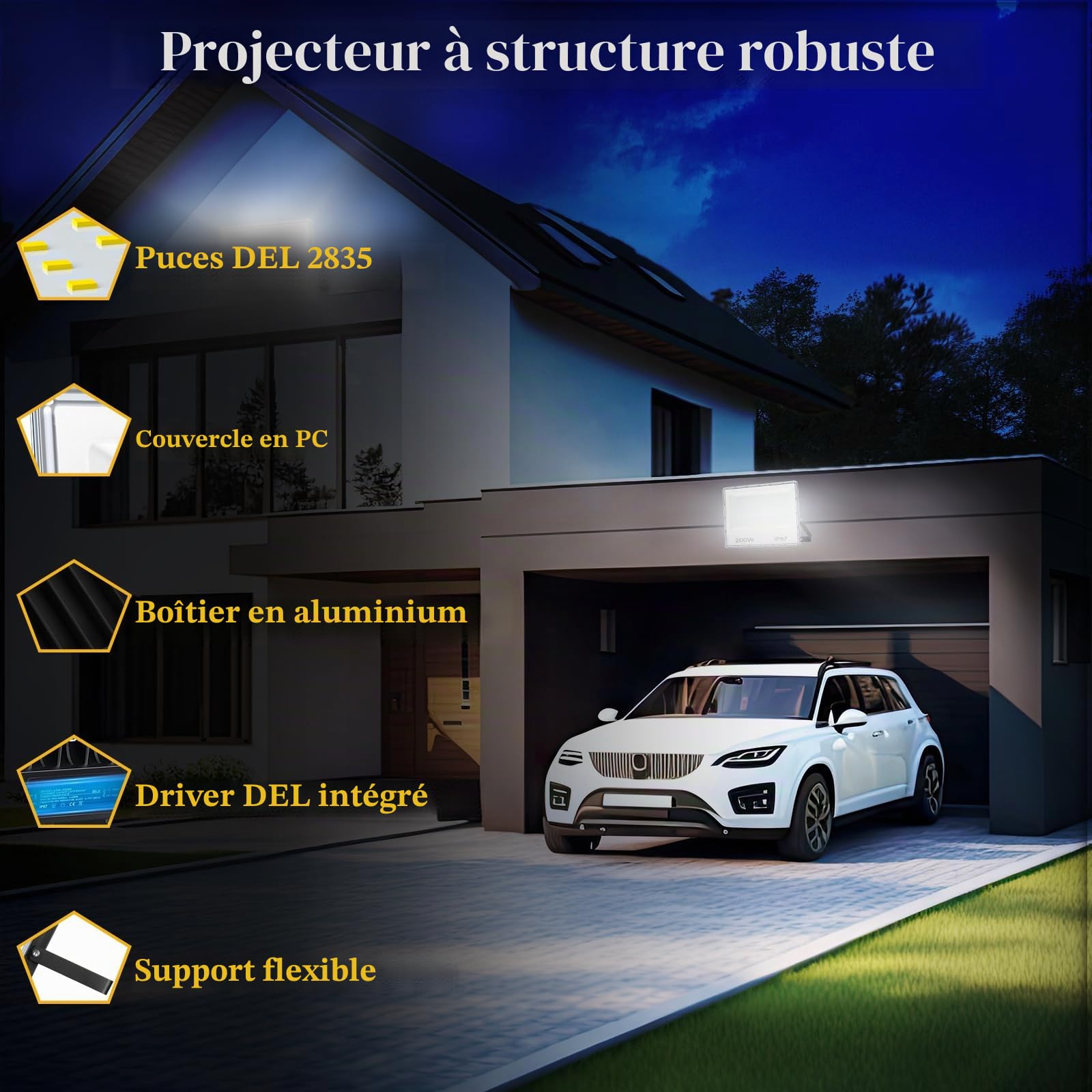 Spots LED Extérieur 200W 20000lm 6500K Projecteur LED | 2 Pièces Blanc Froid, IP67 Étanche Projecteur Exterieur LED pour Jardin Garage Patio Cour Atelier