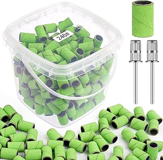 Rolybag Sanding Bands for Nail Drill 240 Grit Extreme Fine Nail Sanding Bands 200Pcs Green Professional Sanding Bands and 2Pcs Nail Drill Bits for Manicures and Pedicure