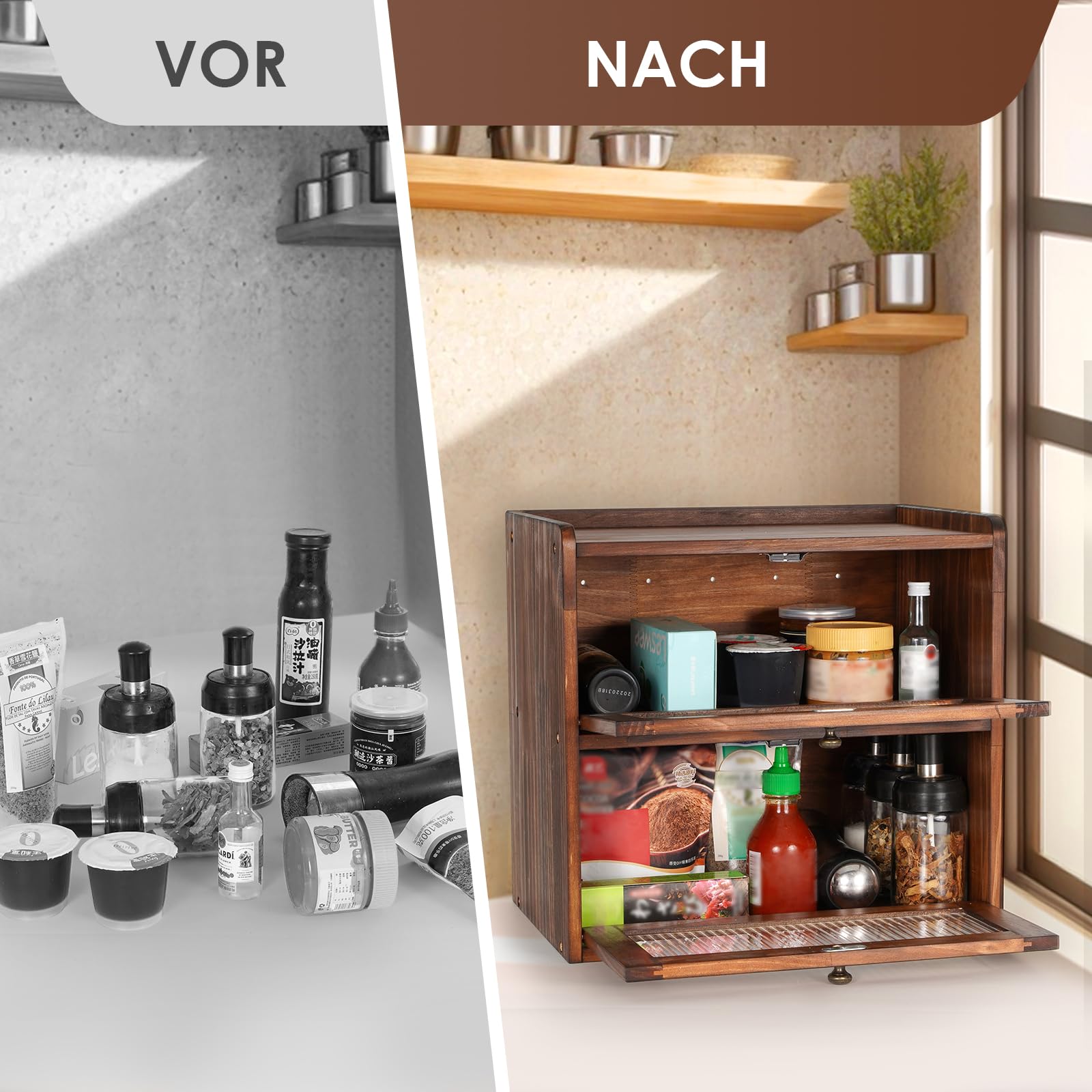 GUUSII HOME Brotkasten Groß Brotbox Küche Holz Gross Brotaufbewahrung 2 Etagen Brotkästen XL 36x24x34cm Beste Aufbewahrung für Brot mit Magnetisch Acryltür Bread Bin (braun)