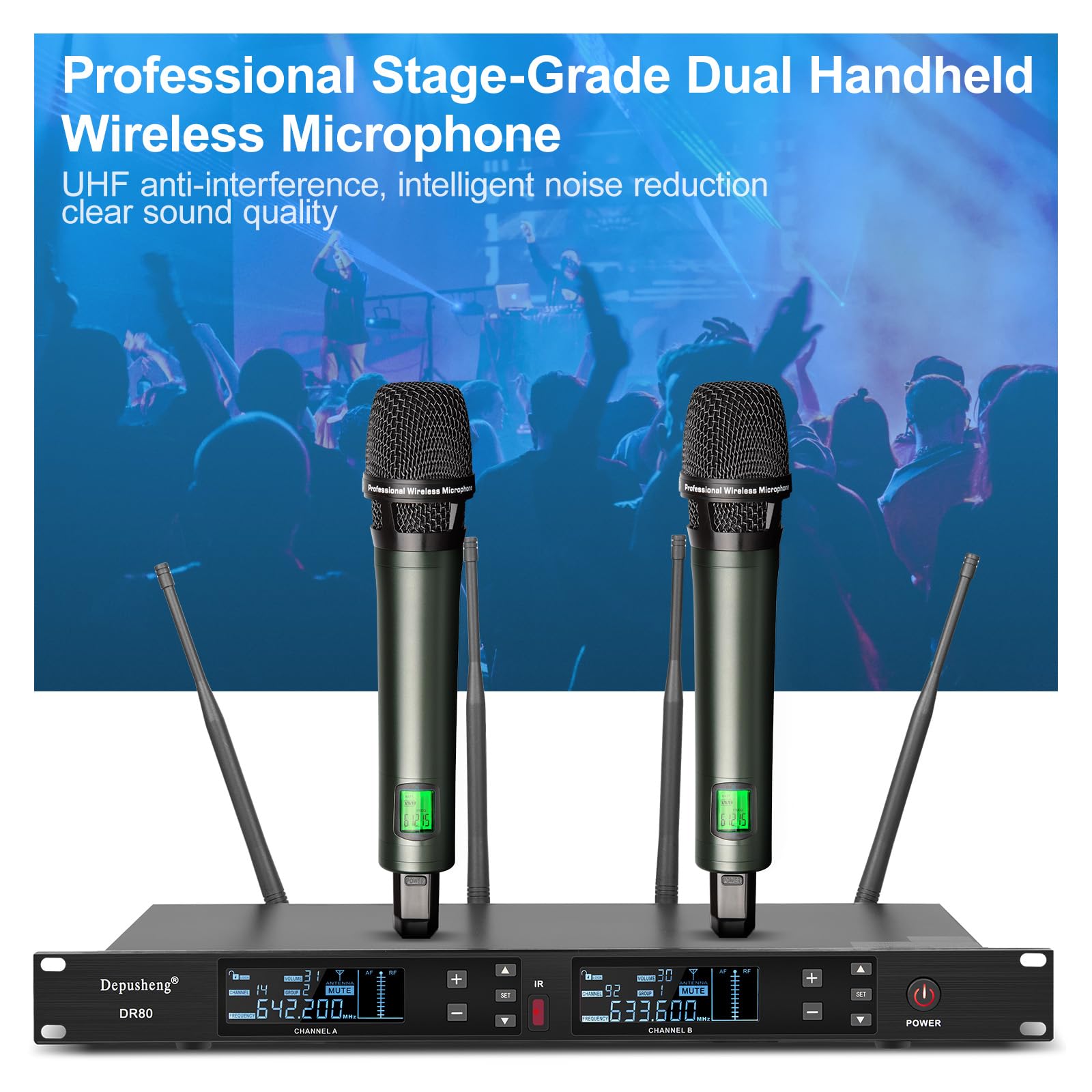 Depusheng DR80 microfono wireless professionale da palco microfono wireless dinamico 150 metri ricezione a lunga distanza karaoke wedding bar