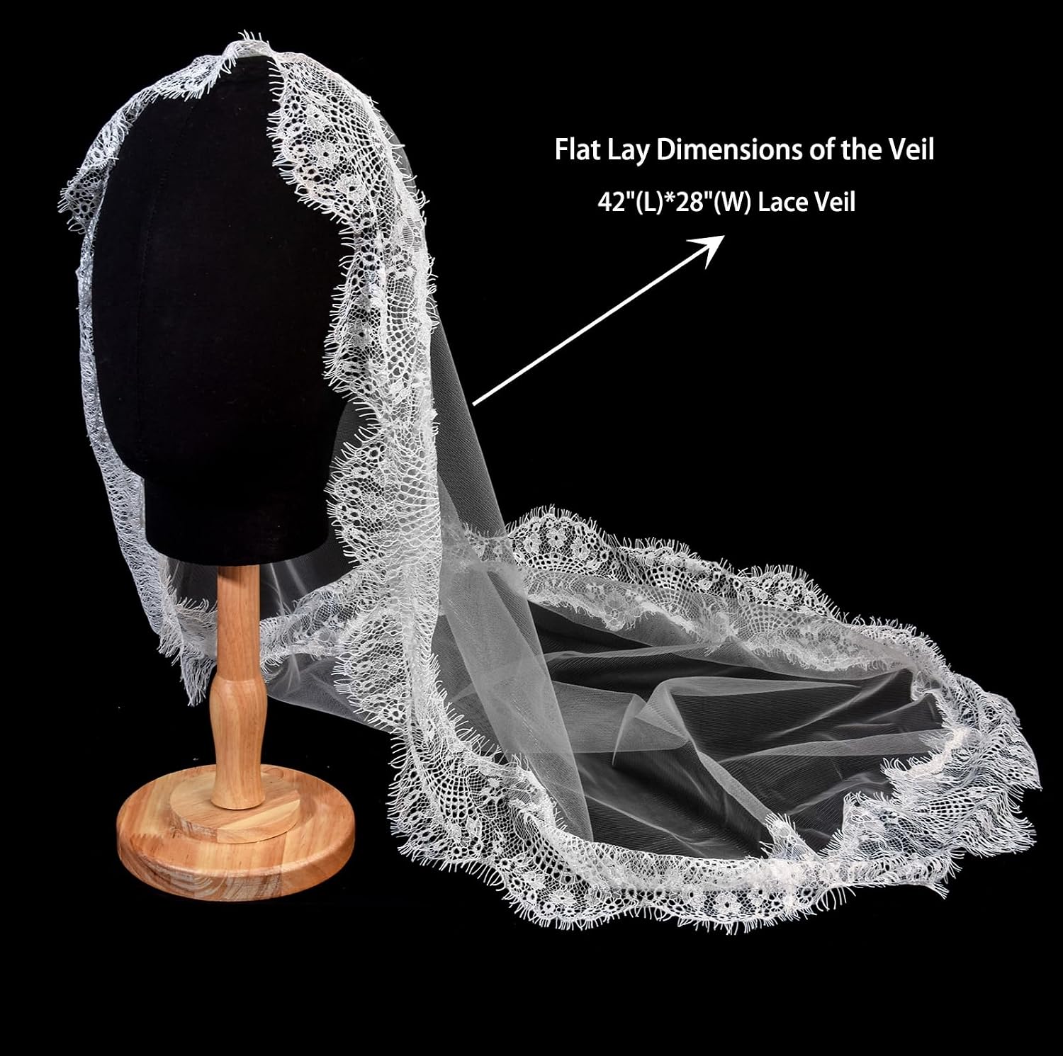 First Communion Veil with Lace Trim, White, 42x28 Inch, Flower Around Rim