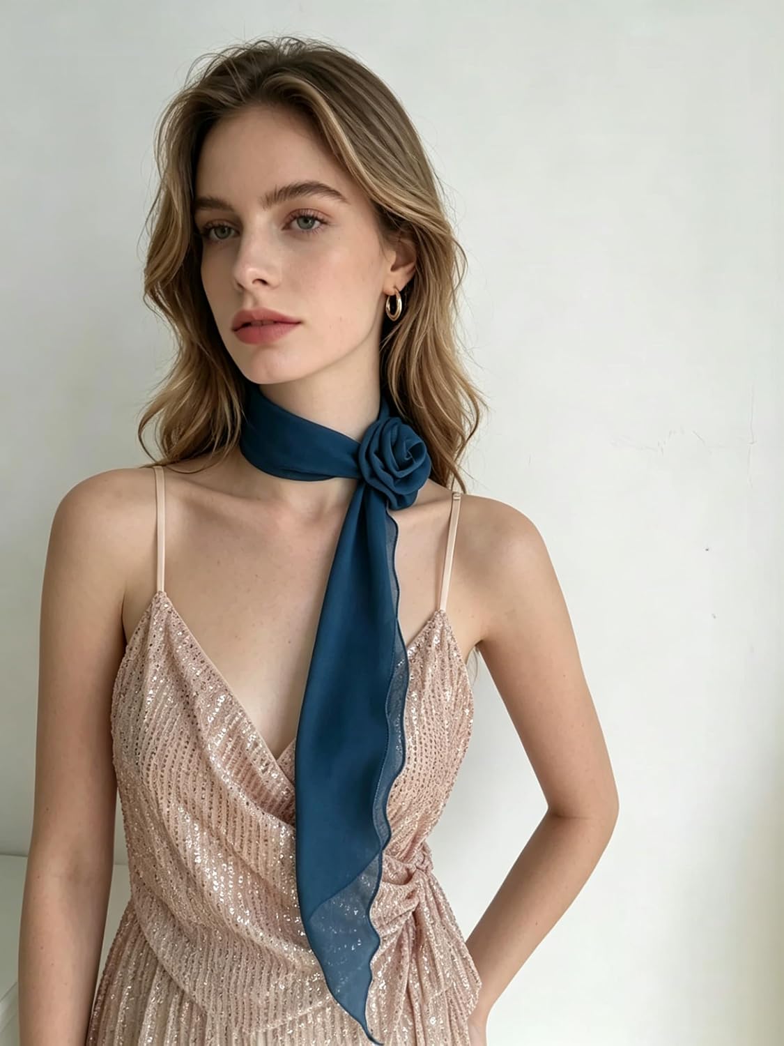 Women's Soft Long Neck Scarf with Removable Flower image 3