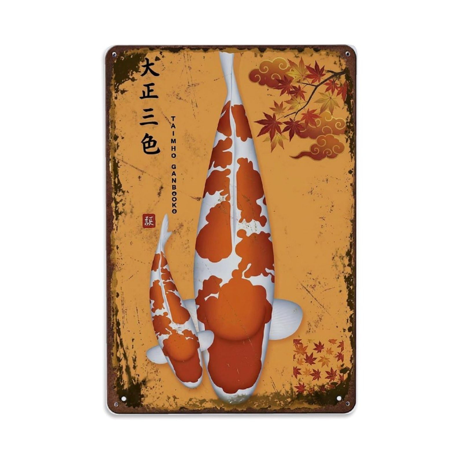 Autumn Garden Koi Metal Tin Sign Plaque Wall Decor for Cafe, Club Bar, Office, Home Garden Metal Poster 8x12Inch