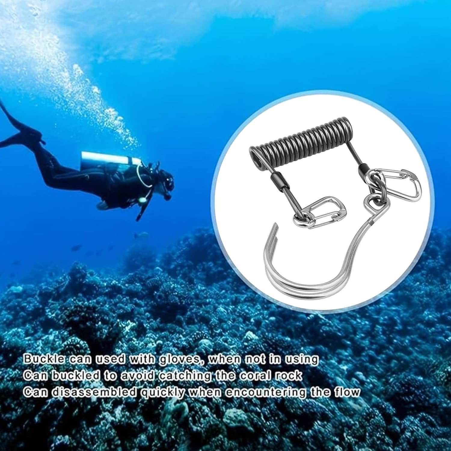 EEBBL Scuba Diving Reef, Scuba Diving Reef Stick, Anti-seawater Corrosion Double Scuba Diving Reef Hooks Scuba Diving, 316 Stainless Steel Reef Cord Hook