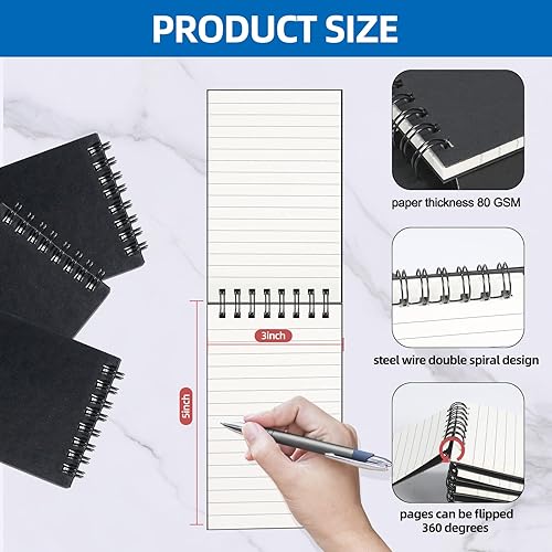 Miniatura 2 de wavamawa Paquete de 12 cuadernos de bolsillo, pequeños blocs de notas de 3 x 5 pulgadas, mini cuaderno en espiral, tamaño de bolsillo, papel rayado