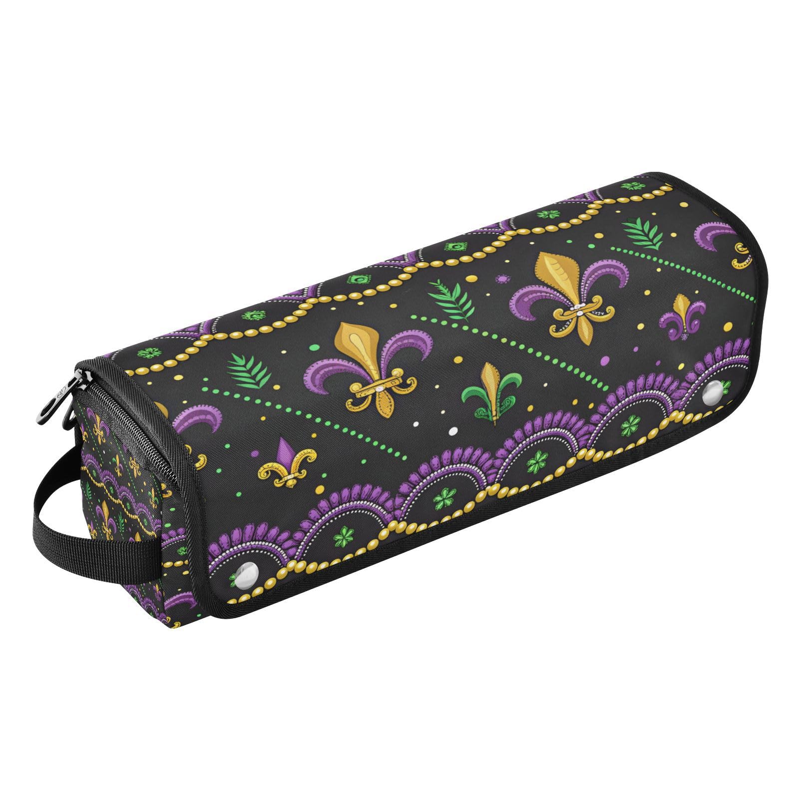 Mardi Gras Carnival Hair Tools Travel Bag Portable Hair Accessory Organizer with Heat Resistant Mat 2 in 1