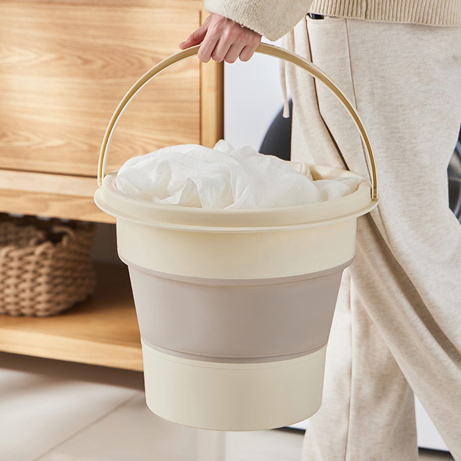 Cubo plegable de silicona con asa, portátil de 5 l, 11 l, 20 l para limpieza, camping, lavado de coche, diseño que ahorra espacio para uso en exteriores y domésticos