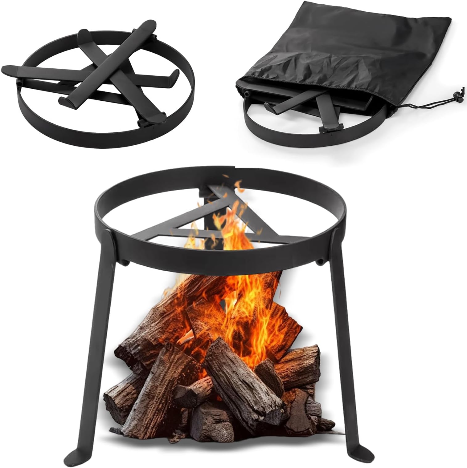 Outdoor Campfire Tripod for Cooking,Portable Foldable Fire Pit Rack, High Temperature Resistant Outdoor Fire Pit Rack, Heavy Duty Campfire Cooking Equipment