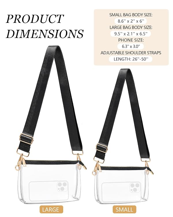 BS-VOG Clear Purse for Women - Stadium Approved Crossbody Bag, Big Stadium Bag for Concerts & Sports Events, Black Strap by BS-VOG - Used condition - Image 3