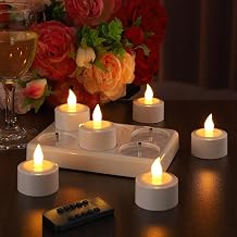 EXTSUD Set of 6 Rechargeable LED Tea Lights- Flickering Flame, Charging Station, and Remote - Perfect for Christmas, Birthdays, Weddings, Tables, Restaurants, and Hotels, Yellow