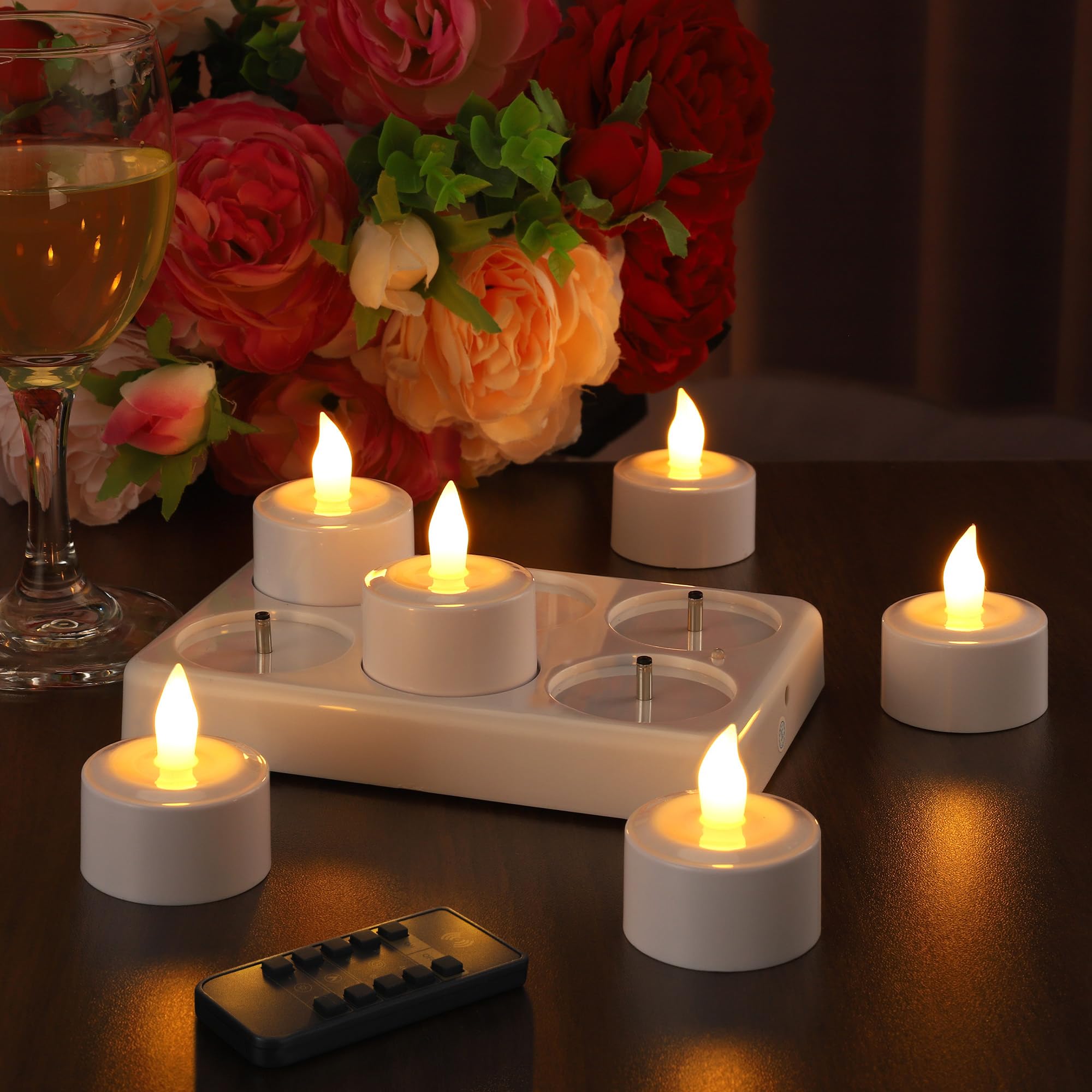 Lot De 6 Bougies LED Rechargeables - Flamme Vacillante - Avec Station De Charge Et Télécommande - Minuterie 2/4/6/8h - Pour Déco Noël, Mariage, Salon