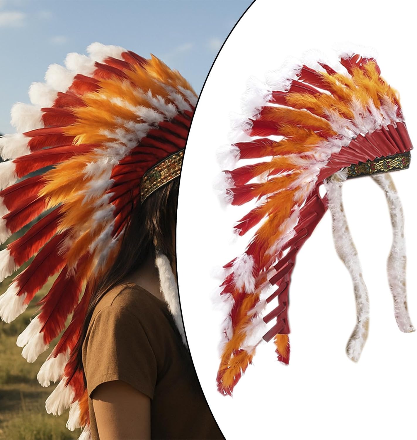 Indian Native Chief Headdress Headpiece Decorative for Adults Headband for Party