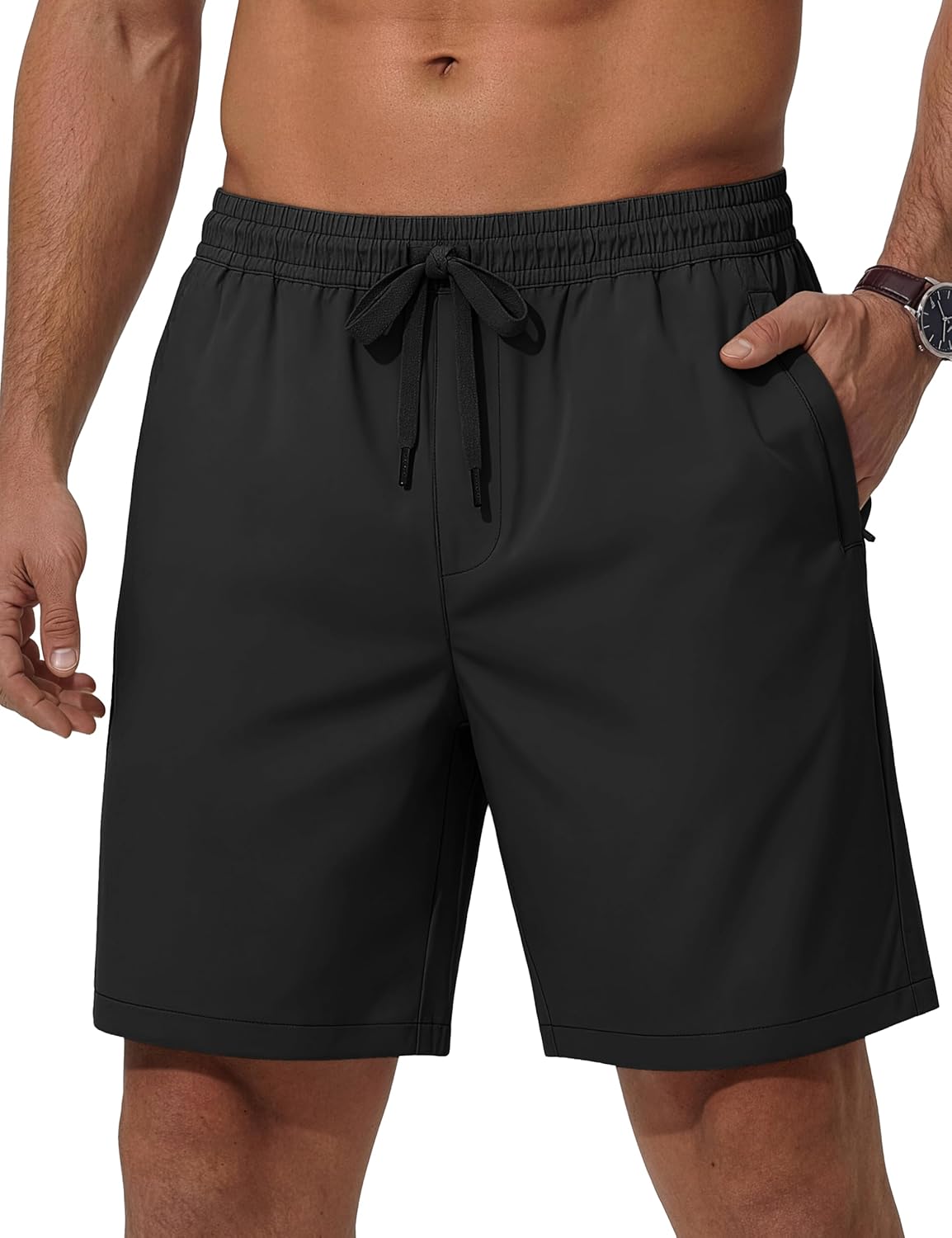 MAGCOMSEN Men's 7 Inch Water-Resistant Casual Shorts - Lightweight Poly Twill Beach Athletic Shorts with Secure Zipper Pockets