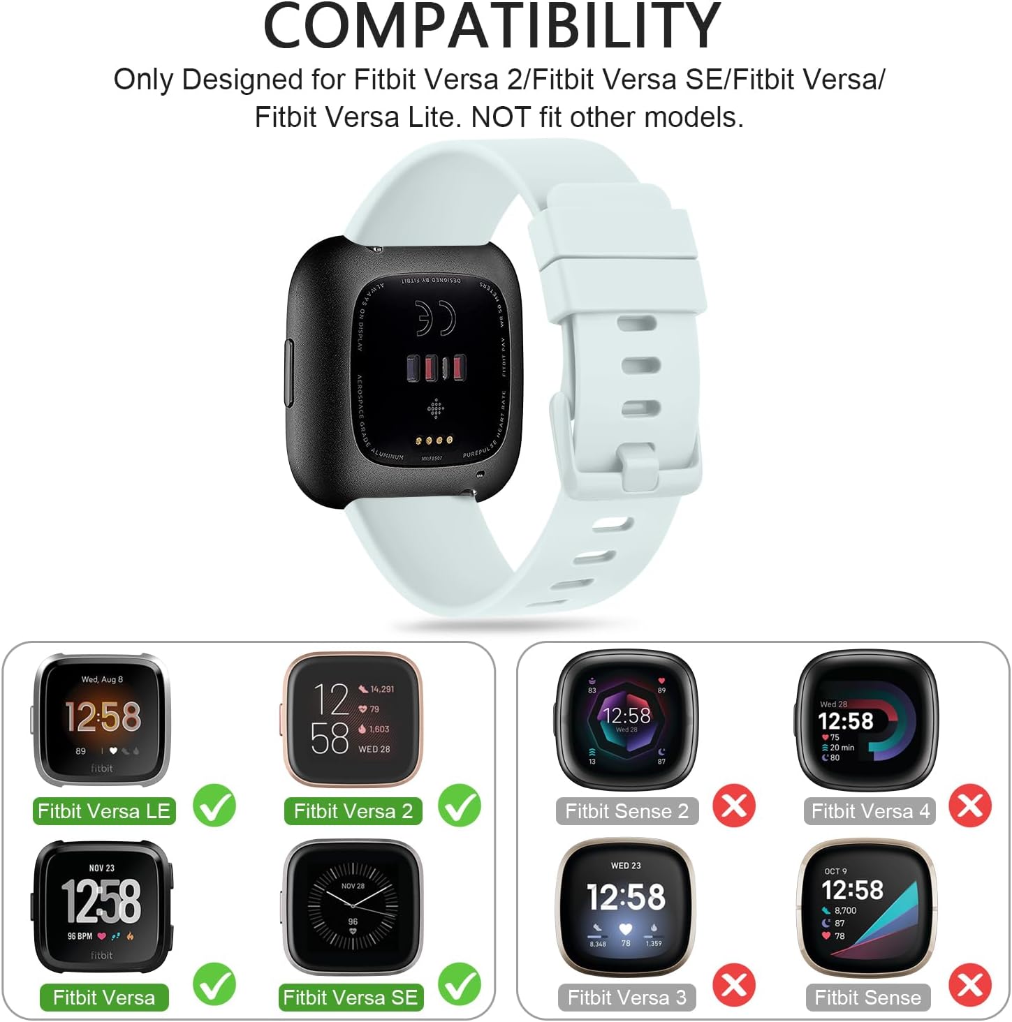 Mugust Sport Bands Compatible with Fitbit Versa 2, Classic Soft Silicone Replacement Wristbands Straps for Fitbit Smart Watch Women Men (Small, Light Cyan) image 2