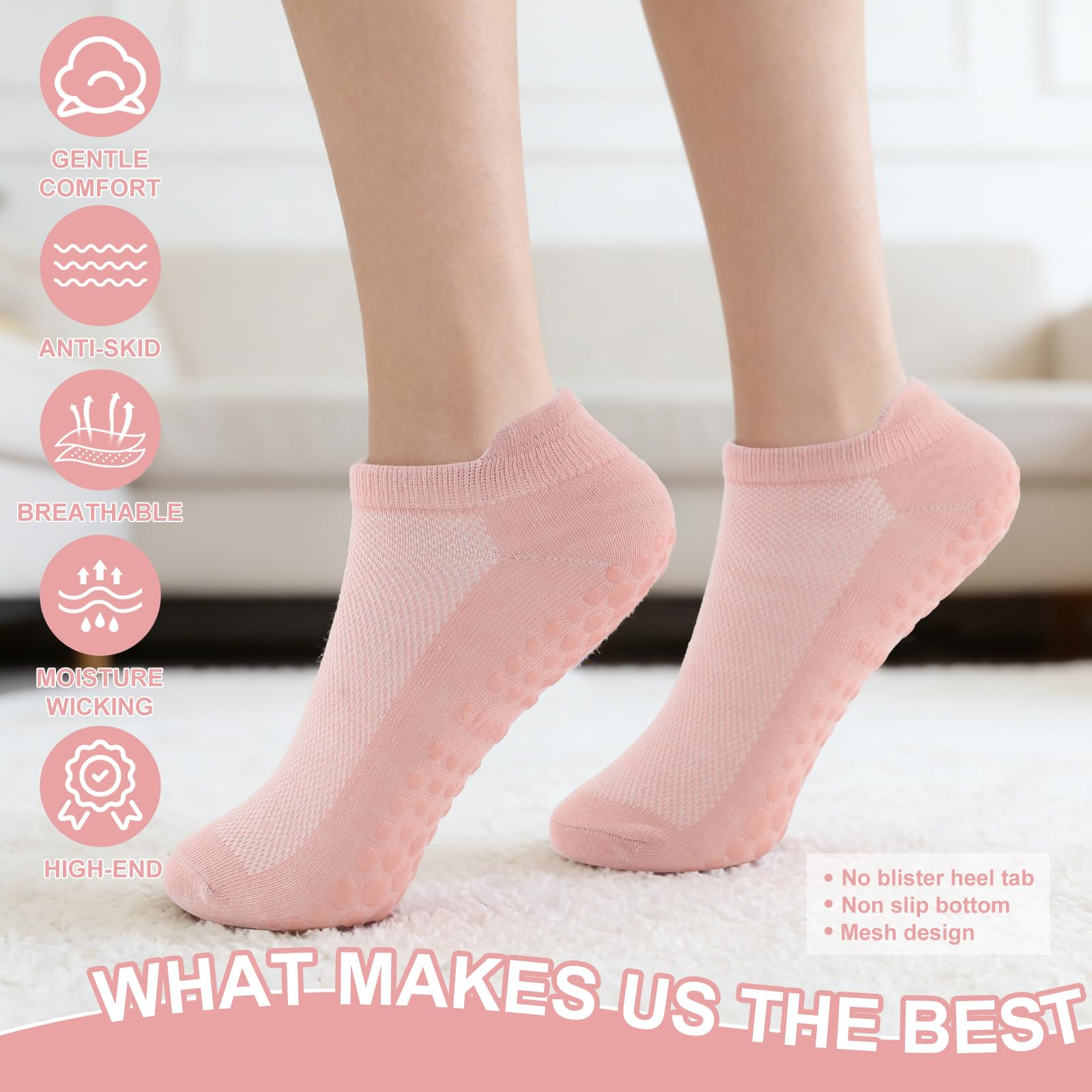 5 pares de calcetines de pilates para mujer, antideslizantes, de algodón, transpirables, estilo tobillero, para bar, baile, gimnasio, hogar, reformador, entrenamiento, estudio, uso