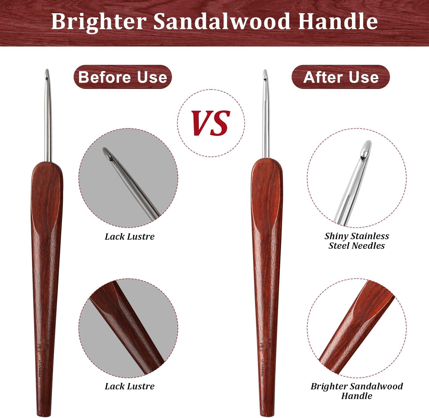 28pcs Crochet Gift Premium Redwood Crochet Hook Set 2.0 mm - 5.0 mm with Stitch Markers, Yarn Needless, Knitting Bag Case