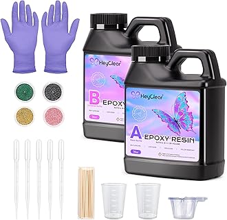 HeyClear Epoxy Resin Kit 32 oz Crystal Clear, Hard Upgraded 2 Part Epoxy and Hardener for Casting Coating, Jewelry Making, DIY Crafts Art (16oz + 16oz)