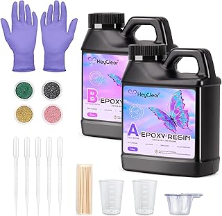 HeyClear Epoxy Resin Kit 32 oz Crystal Clear, Hard Upgraded 2 Part Epoxy and Hardener for Casting Coating, Jewelry Making, DIY Crafts Art (16oz + 16oz)