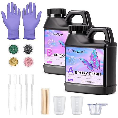 HeyClear Epoxy Resin Kit 32 oz Crystal Clear, Hard Upgraded