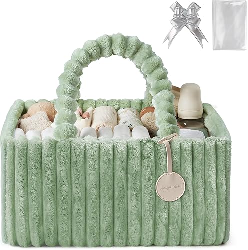 Miniatura 8 de Blissful Diary Flannel Diaper Caddy Organizer, included Gift Packaging, Cozy Nursery Storage Basket, Gift for Baby Shower, Newborn Essentials, Blush