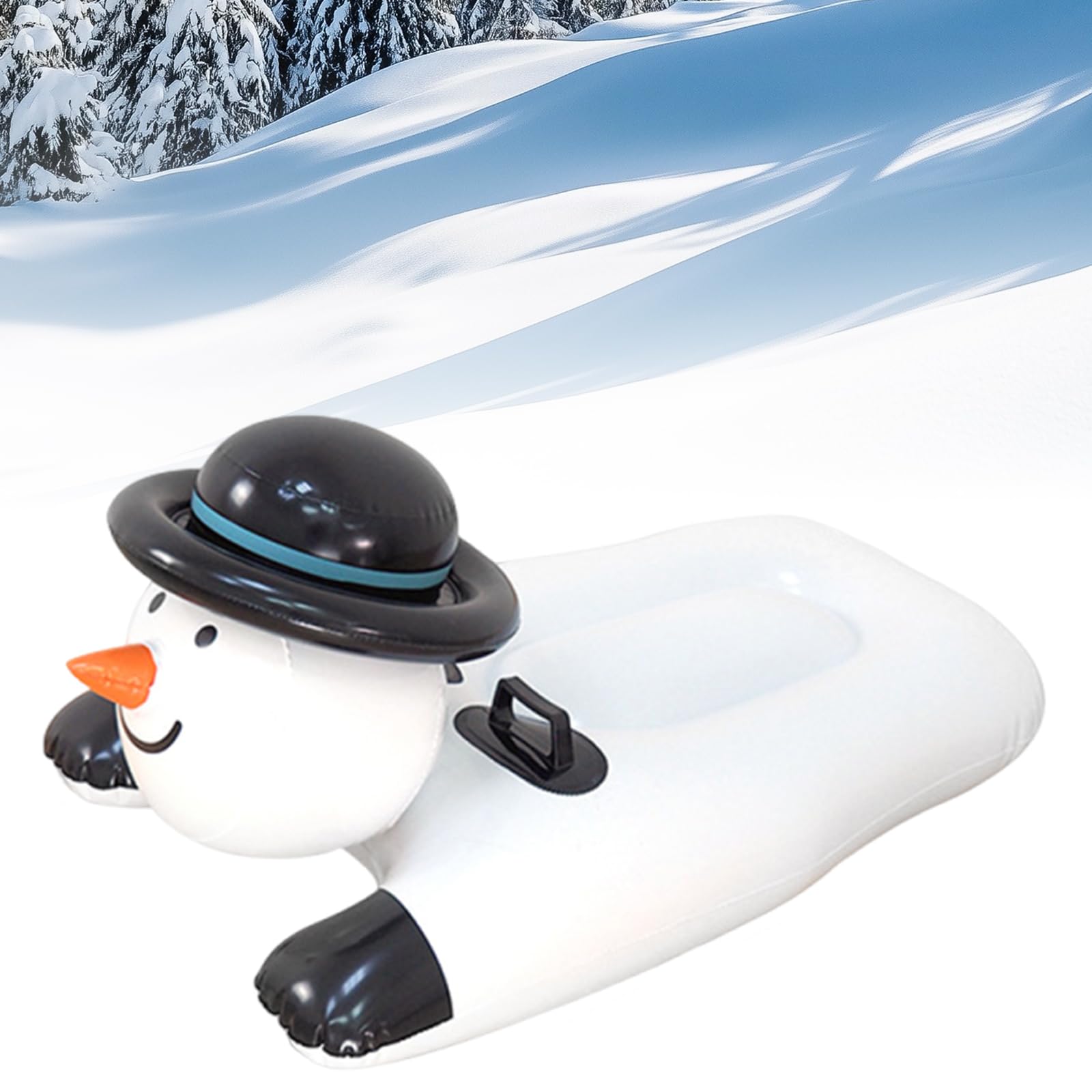 Schneeschlauch for Erwachsene & Kinder, strapazierfähiger aufblasbarer Schlitten mit robusten Griffen, PVC-dickwandiger Harter Boden, Cartoon-Schneemann-Design, aufblasbares Skibrett for Wintersport