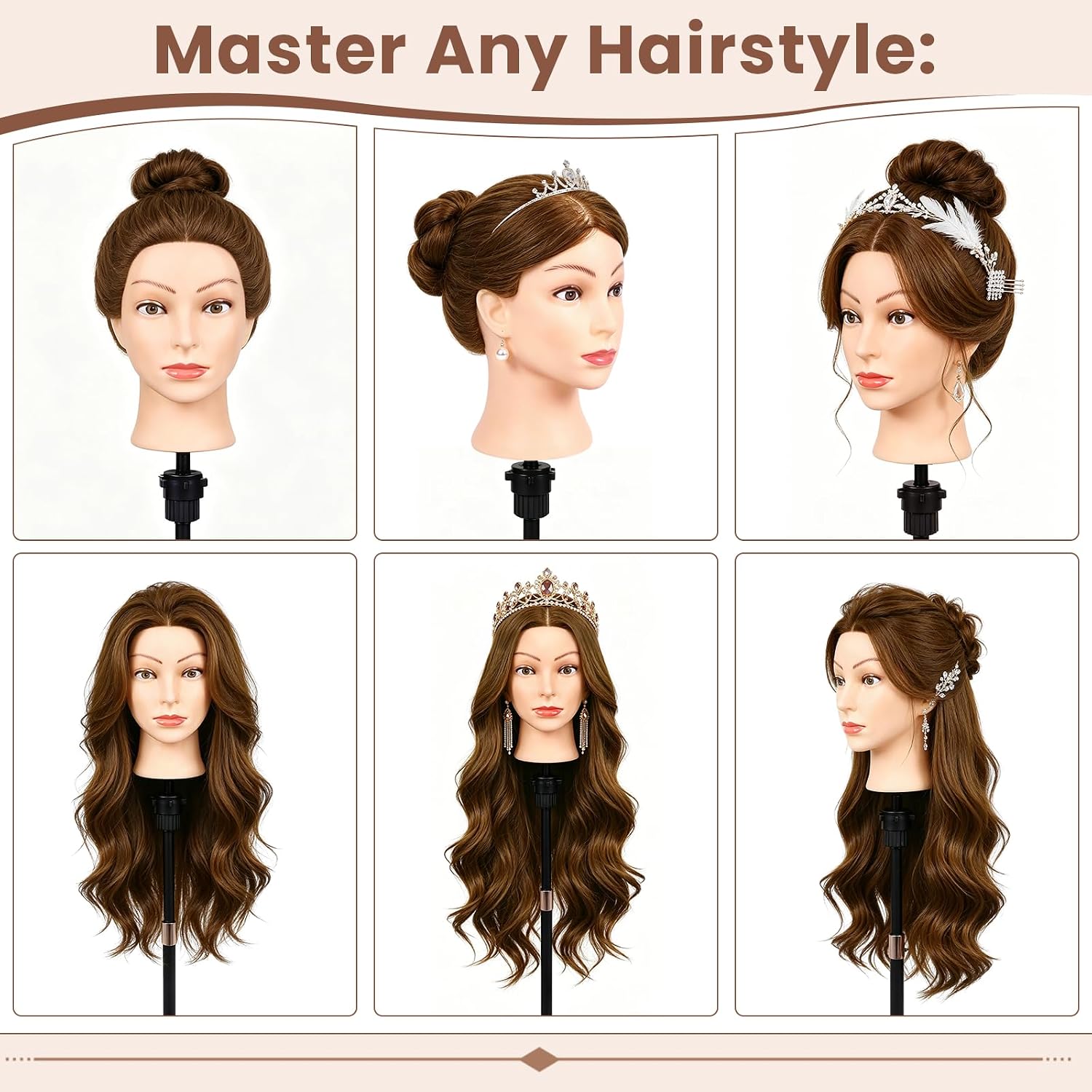 Mannequin Head 100% Real Human Hair, Cosmetology Training Doll Head image 3