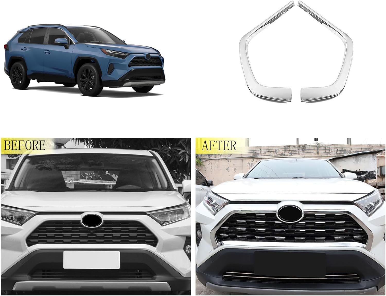 Front Grille Stripe Cover Compatible With Toyota RAV4 2025 2024 2023 2022-2019 Front Bumper Grille Strip Frame Trim Car Accessories 2PCS(Glossy Chrome Style) Not For Adventure