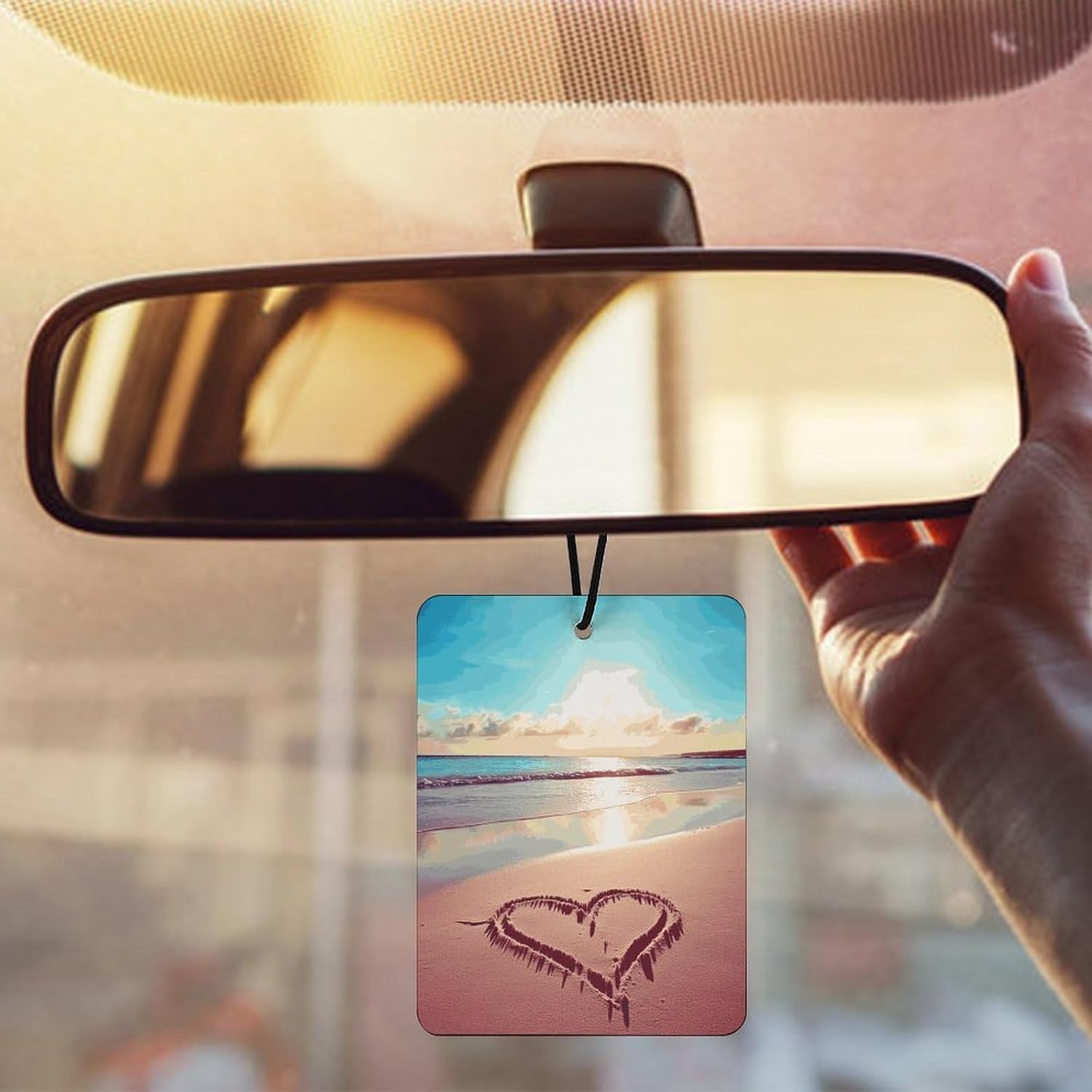 3PCS Love Beach Car Air Freshener Hanging Scented Cards Cute White Car Fresheners Long Lasting New Cars Scents for Women Men Natural Air Freshener with Lanyard Automotive Freshies