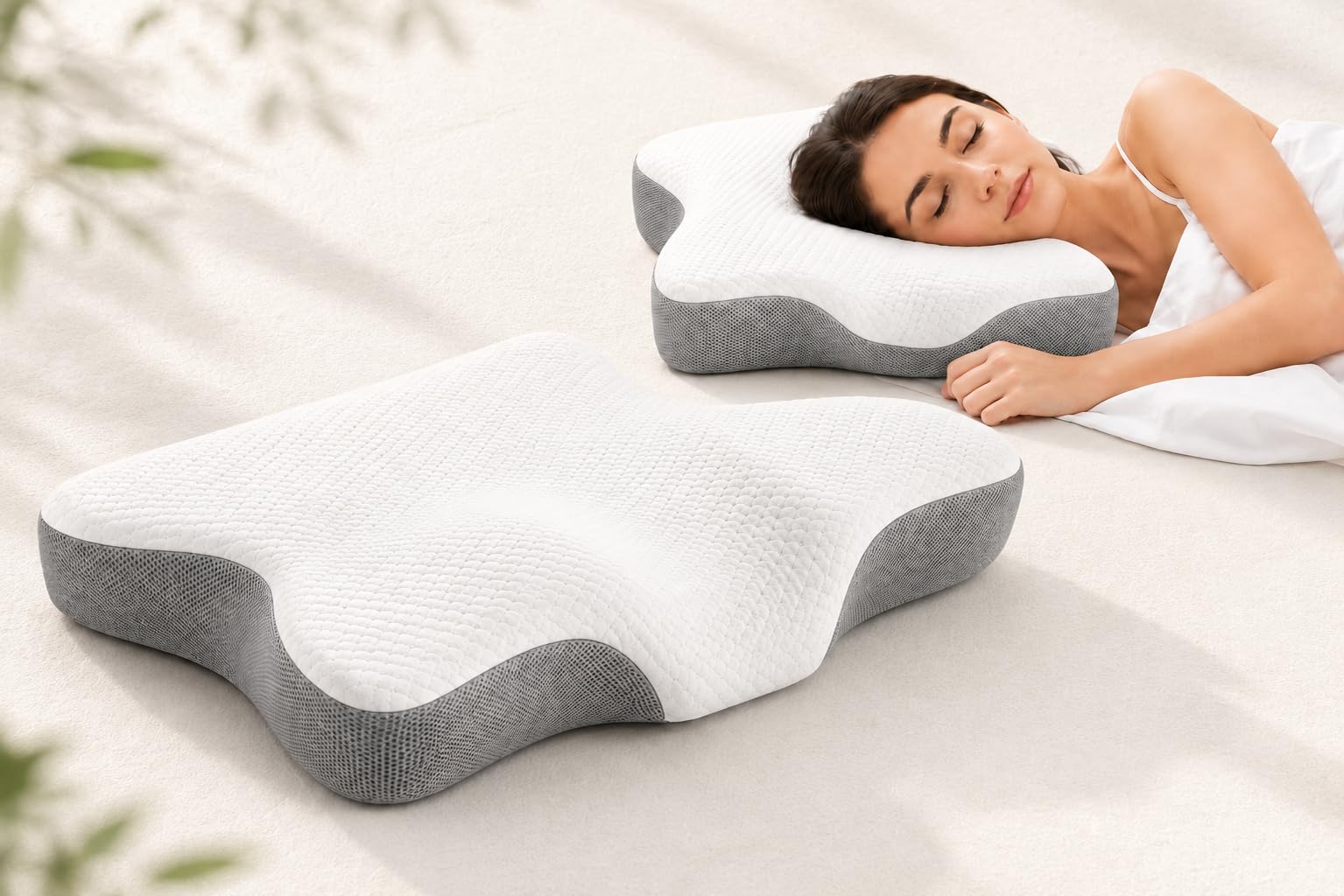 Cervical Pillow for Neck Pain Relief, Memory Foam Orthopedic Sleep Posture Pillow for Neck and Shoulder Pain, Contour Pillow for Side and Back Sleepers, Dual Height, White and Grey-image-30