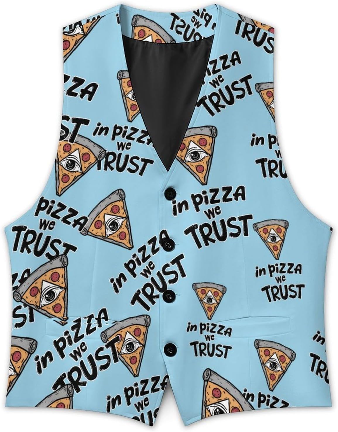 Illuminati In Pizza We Trust Men's Formal Suit Vest Slim Waistcoat for Business Tuxedo Dress