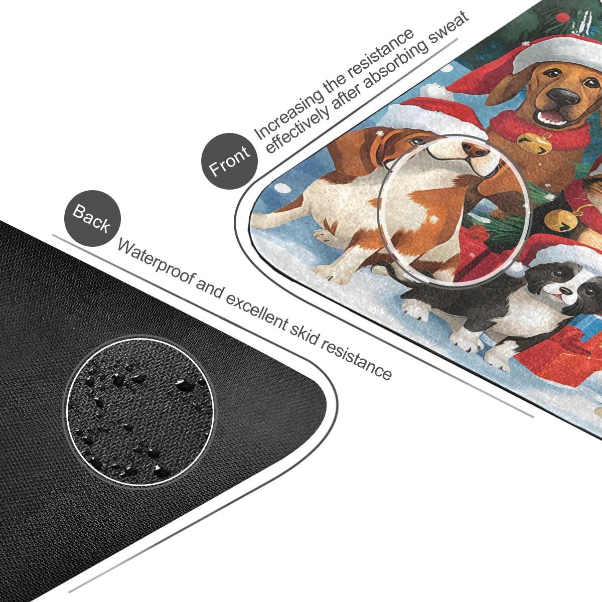 ALAZA Dog Cat Christmas Tree Yoga Mat Non Slip Fitness Exercise Mat, Workout Mat for Yoga, Pilates and Floor Exercises