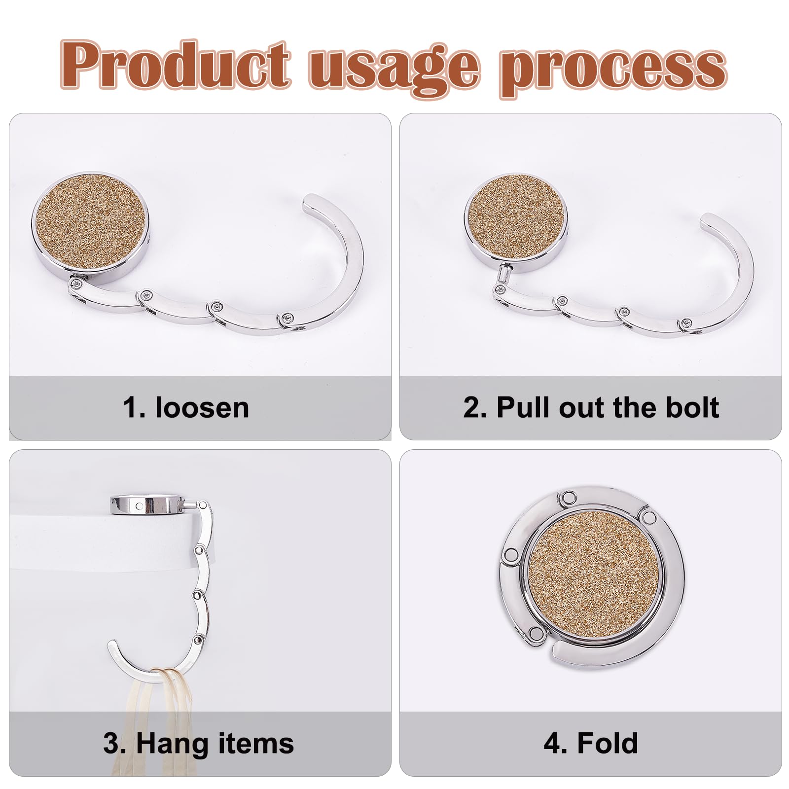 2 Ganci Per Borsa Da Tavolo In Alluminio - Pieghevoli, Antiscivolo, Portatili - Argento