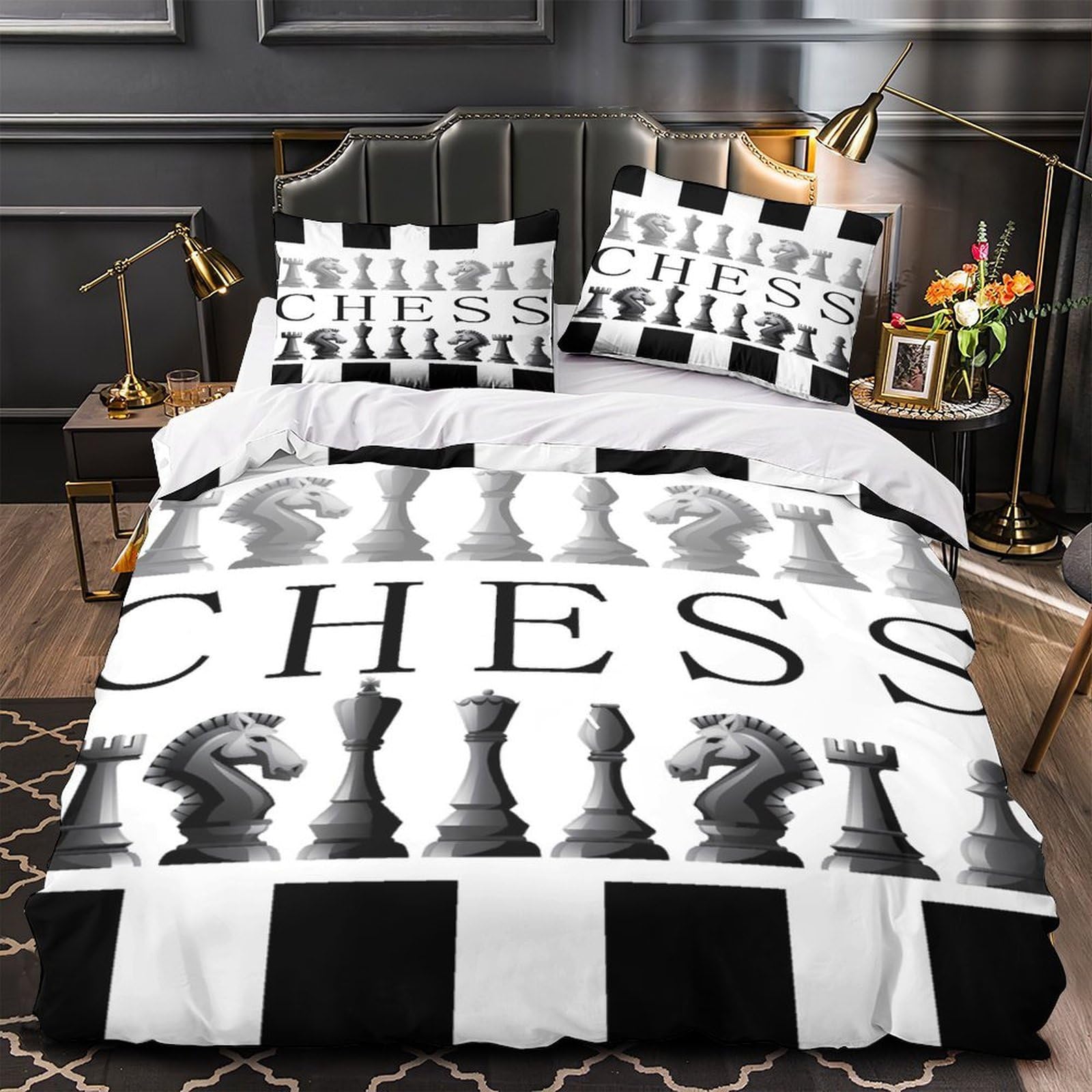 Pièces d'échecs housse de couette 140x200 microfibre pour lit single