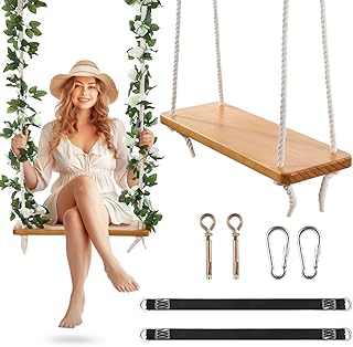 Wooden Tree Swing,Wooden Swing for Adults/Kids with 500lbs Load Capacity Waterproof Wooden Swing Seat
