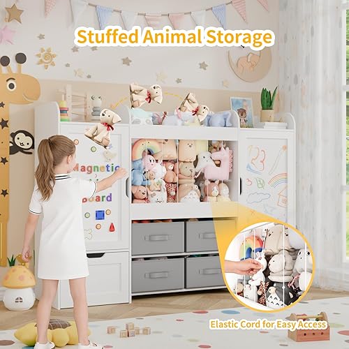 Miniatura 4 de Organizador de almacenamiento de juguetes de 61 pulgadas de ancho, almacenamiento de juguetes para niños con almacenamiento de animales de peluche,