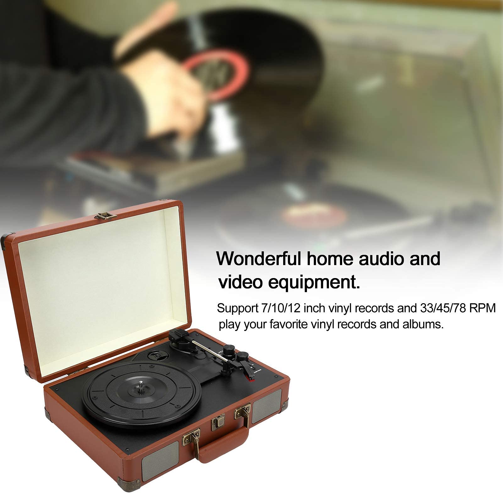 Giradischi in Vinile, Giradischi fonografo Vintage HY/T01, Giradischi Bluetooth, 33/45/78 Giri/min, 100 Giri/min, Supporta Dischi in Vinile da 7/10/12 Pollici.