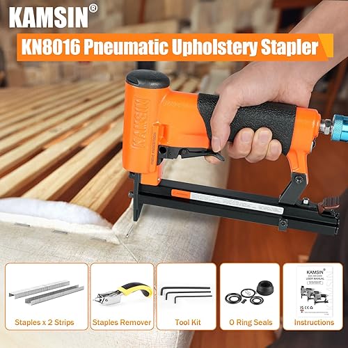 Miniatura 10 de #KN8016S - Grapadora neumática de tapicería serie de calibre 21, grapas de corona de 1/2 pulgadas, longitud de 1/4 a 5/8 pulgadas, pistola de grapas