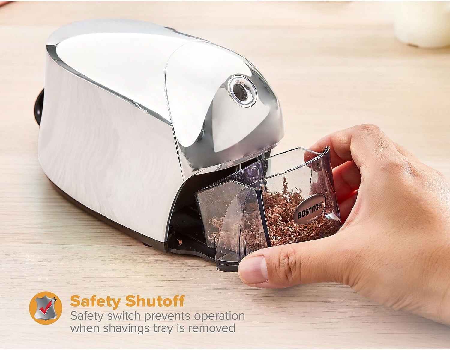 Bostitch Office QuietSharp Executive Heavy Duty Electric Pencil Sharpener, Colored-Pencil Compatible, Silver Chrome