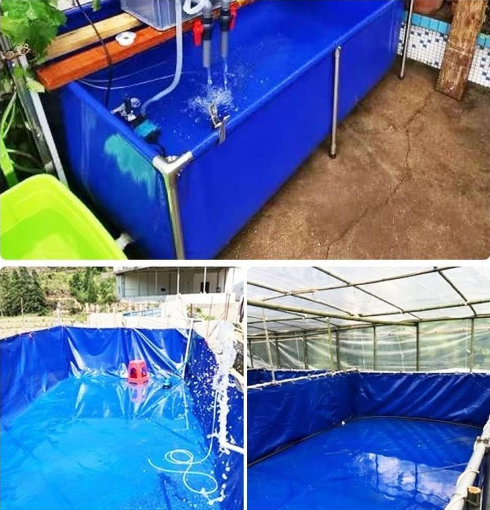 Laghetto portatile in tela con valvola di scarico, stagno da 0,5 mm, per pesci Koi e nuoto, 2 x 2 x 0,8 m