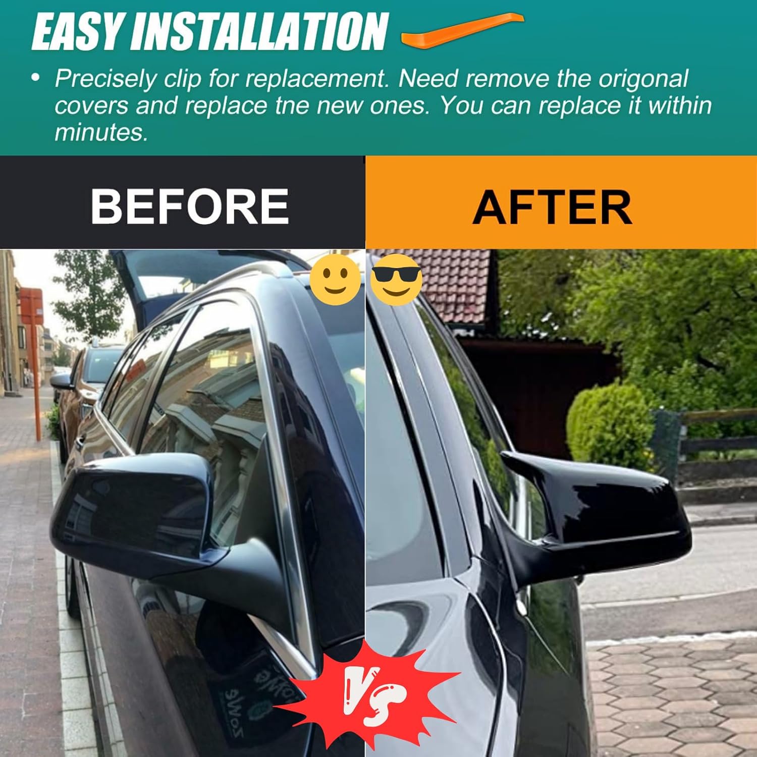 Car Side Mirror Covers Caps Replacement for 2011-2013 BMW 5 Series Pre Lci F10 520i 523i 535i F11 530i Exterior Accessories Tuning Parts - M Style, Glossy Black