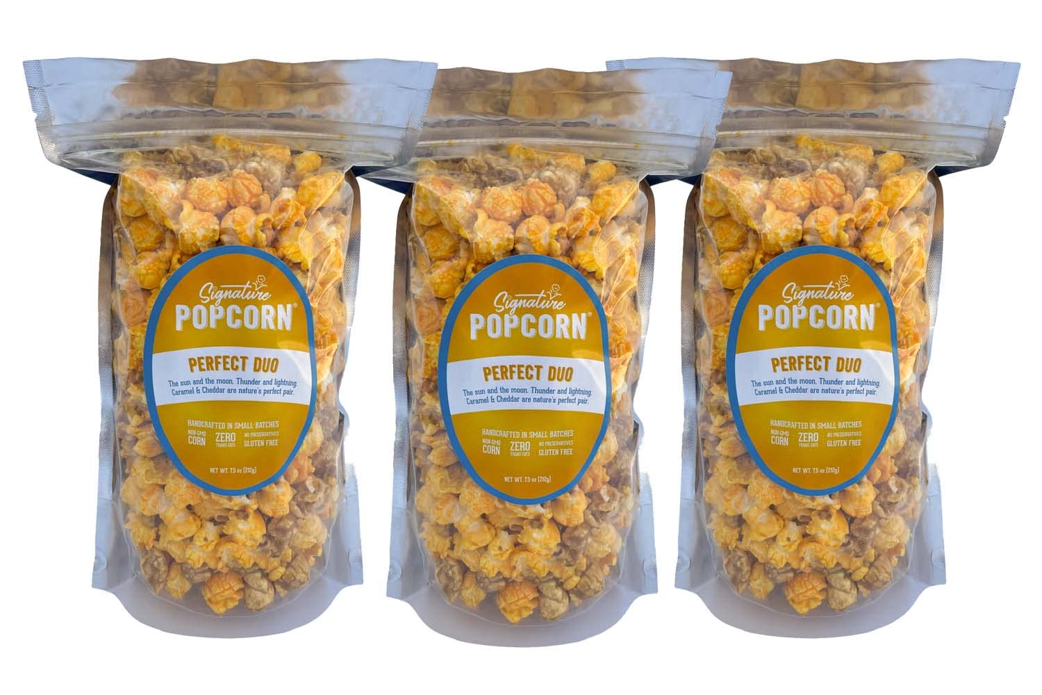 Signature Popcorn, Classic Caramel Popcorn Snack, 3-Pack Large Resealable Bags, Gourmet Popcorn, Gluten-Free, Sweet & Crunchy Treat, Non-GMO, Made with Real Butter