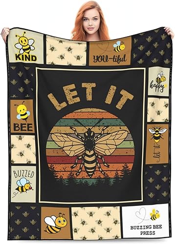 Miniatura 5 de Manta de abeja decorativa de abejas, acogedora manta de franela de vellón suave y cálida y ligera, regalos de abejas para niños, niñas,