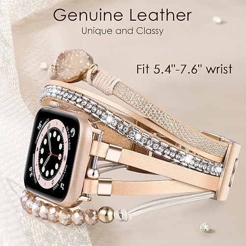 Miniatura 9 de VISOOM Pulsera bohemia con cuentas compatible con Apple Watch Band de 1.654 in1.575 in1.496 in1.614 in Series 10 9 8 7 SE 654 para mujer, correa de